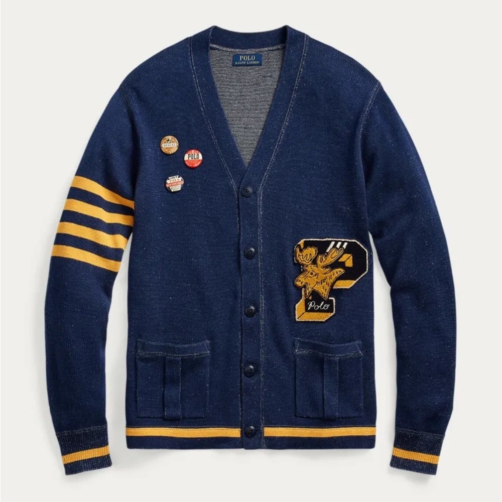 Polo Ralph Lauren Moose Cardigan Sweater Blue Medium